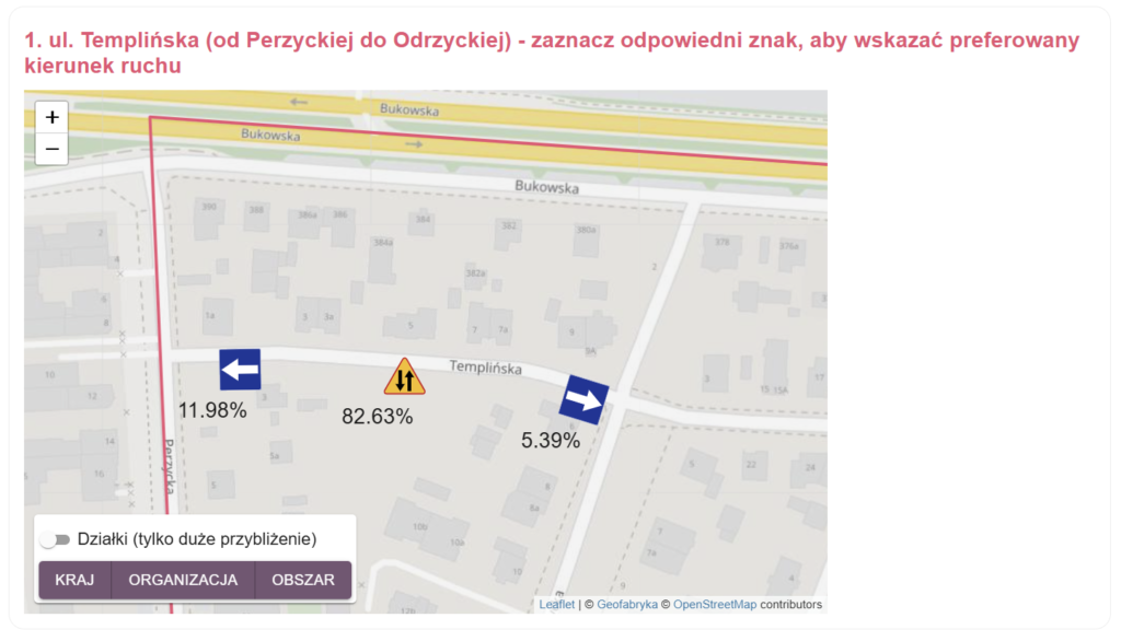 Voxly - Przykład wizualizacji dla pytań drogowych (kierunek ruchu).